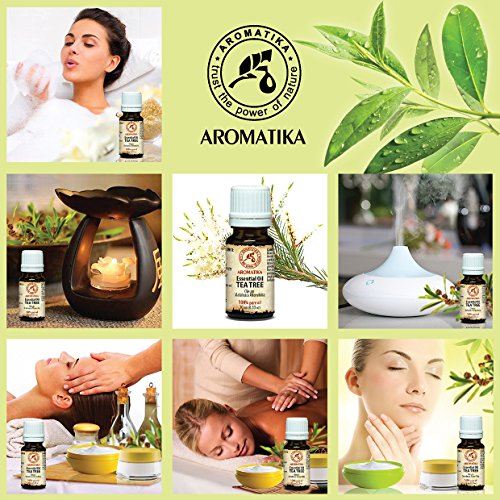 Teebaumöl 100 % naturreines ätherisches 10ml 0,33 oz, Reine & Natürliche Teebaum Öl, Melaleuca Alternifolia, Australien – groß Antiseptikum / guten für Beauty / Stressabbau /Baden /Körperpflege /Wellness /Schönheit / SPA/ Aromatherapie /Entspannung /Massage /Duft diffuser /Duftlampe /Raumbeduftung / Kosmetik / Unverdünntes/ Therapeutische / Alternative medizin; Glasflasche, von AROMATIKA - 3