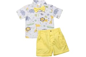 Geagodelia Set 2 Pezzi Abiti Estivi da Bambino Eleganti Top Camicie + Pantaloncini Gentlemen Outfit Set da Gioco