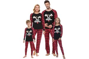 MyFav Weihnachten Schlafanzug Familien Passende Pyjamas Set Lange Ärmel Tops + Hose Nachtwäsche Familie Outfit Set für Damen Herren Kinder