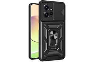 WBWONE Funda para Xiaomi Redmi Note 12S 4G (6.43"), Anti-Rasguño Shock- Absorción TPU/PC Carcasa con 360° Anillo Kickstand y Cubierta Deslizante de la Cámara, Negro