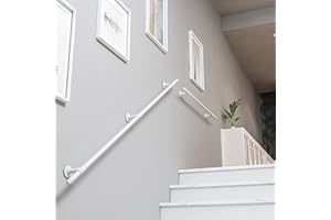 LUYCKFRAZY Pasamanos para escaleras de metal blanco Montado en la pared Pasamanos Barandillas Escaleras Barandilla Pasamanos Interior Exterior Agarrar Baranda Hogar Baño Pasillo Barra de soporte antideslizante