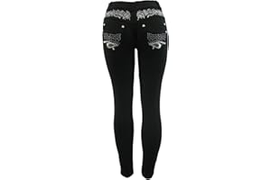 Barfly Fashion New Plus Size Ladies Stretchy Black Diamante Embroidery Skinny Slim Fit Jeans Jeggings Leggings UK Size 8-26