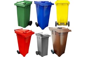 STORM TRADING GROUP Wheelie Bins Compact 140L Red, Blue, Green, Brown, Grey & Yellow Home Workplace Waste Disposal Bins Ideal for Flats, Garages, Factories, Warehouses With Strong Rubber Wheels & Lids (Yellow)