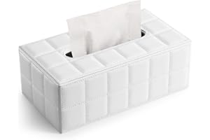 KINGFOM™ Prostokątne skórzane pudełko na chusteczki kosmetyczne do domu/biura/samochodu (białe)