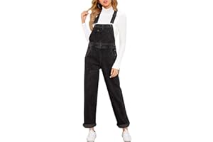 Vetinee Salopette da donna in denim, ampia, vestibilità larga, salopette con bretelle e pantaloni lunghi regolabili