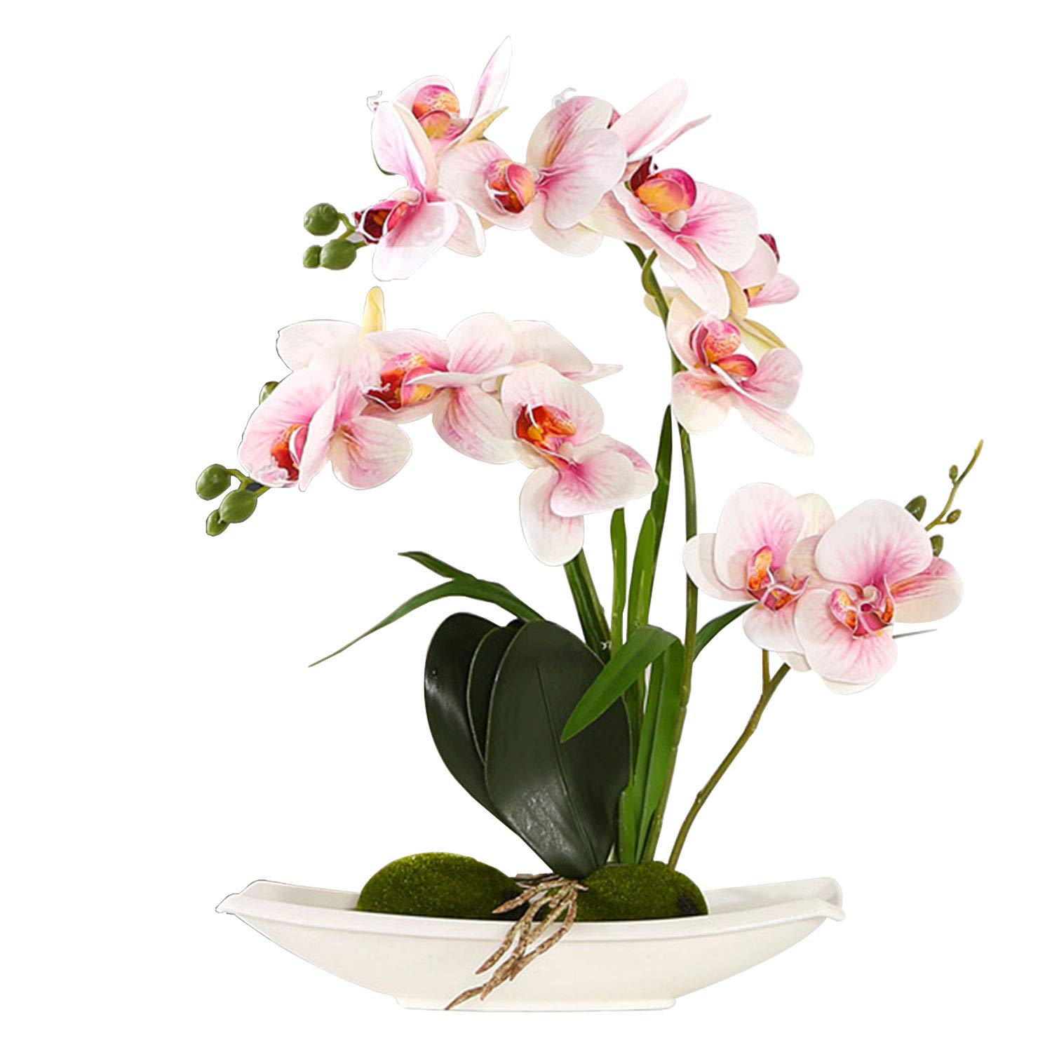 Encoft Flores Artificiales Plastico Flor De Phalaenopsis Realista Orquidea Mariposa Con Maceta Imitacion Ceramica Flores Artificiales