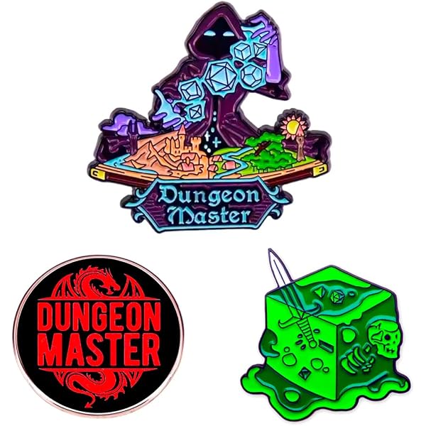 Power Beast Dungeon Lot de 3 épingles Donjons et Dragons D&D 5e broche DND cube gélatineux cadeau maître de donjon épingles RPG dés polyédriques