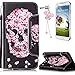 Produktbild Samsung S7 Edge Hülle,Galaxy S7 Edge PU Leder Flip Wallet Case Cover,Sunroyal Cool Retro Elegant Schön Rosa Schädel Blume Malerei Muster Entwurf Flip Magnetverschluss Wallet Kreditkarte ID Card Slots Handy Hülle mit Standfunktion Strip Bookstyle Handyhülle Tasche PU Schutz Etui Folio Schutzhülle für Samsung Galaxy S7 Edge + Bling Glitzer Diamant Staub Stecker und Displayschutzfolie