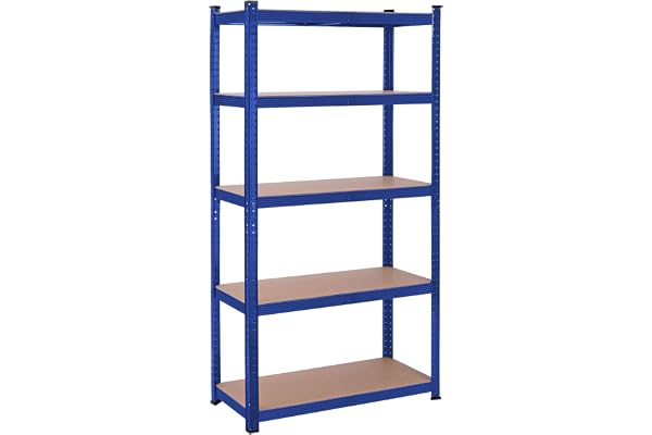 SONGMICS Kraftig Förvaringshylla, Metallhylla, 875 kg Kapacitet | med 5 Justerbara Hyllplan, 180 x 90 x 40 cm, för Garage och Källare, Blå och Gul, COZORY Kollektion GLR040Q01