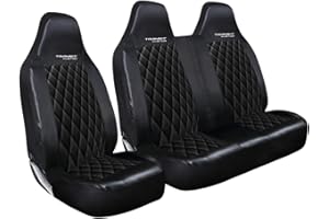 JH AUTOSTORES - FOR FORD TRANSIT CUSTOM 2013-2023 - QUILTED DIAMOND BLACK LEATHER FRONT DRIVER & PASSENGER SEAT COVERS SET HEAVY DUTY WATERPROOF SEAT PROTECTORS 2+1 SINGLE + DOUBLE 957