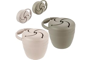 PandaEar 2 Pack Toddler Snack Pots, Collapsible Silicone Baby Snack Pots Cups, Spill Proof Toddler Snack Box Storage Container Food Catcher, Light Tan/Walnut