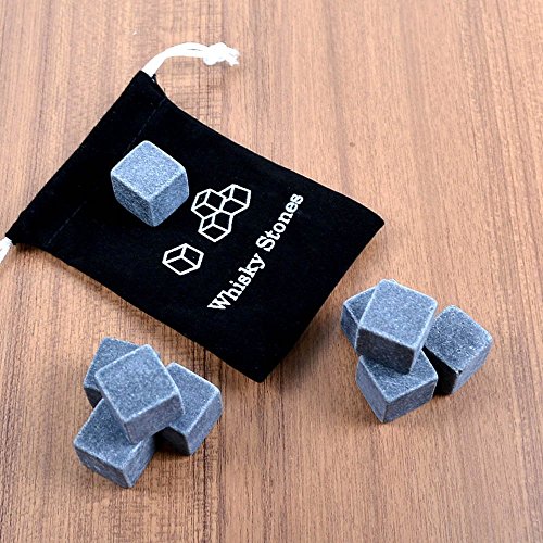 9er Set Whiskey Eis Steine Getränkekühler Speckstein Würfel mit Flanell Taschen - 5