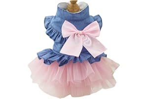 ZoonPark® Haustier-Kleidung für Welpen, Hunde, Schleifen, Denim, Tutu-Rock, Sommerkleidung für kleine Hunde, Katzen, Welpen, Größe M, rosa Rock