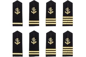 SUPERFINDINGS 4 Paires Foulard et épaulettes Insigne d'épaule d'uniforme Noir à Quatre Barres et Rayures Dorées Écusson de Capitaine de la Marine Accessoire de Capitaine de Vaisseau de Pilote