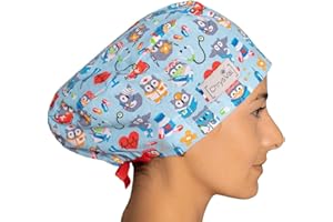 CHRYSVAL - Calot Couvrant Dr Chouette - Bonnet Médical ou Calot Cuisine Unisexe 100% Coton Oeko-Tex - Réglable Avec Attaches et Elastique