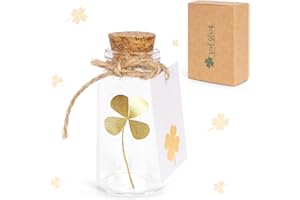 YYSWSAKY Glücksbringer, Echtes vierblättriges Kleeblatt in Glasflasche mit Korken, Dankeschön Geschenke, Glücksbringer Prüfung, Kleines Geschenk für Glück, Mutmacher Geschenk (gold)