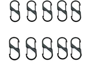 SUFUNE 10 Stück S Karabiner Mini Karabinerhaken Metall Doppelkarabiner 8 Förmiger 2 Öffnungen 30mm Karabiner Klein für Outdoor Camping Zuhause Wandern Schwarz