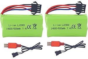 ZYGY 2PCS 7.4V 500mAh SM-4P Plug Rechargeable Battery with USB Charging Cable for EC16 DE85 RC Toy Car Model Buggy Battery M416 Electric Gel Ball Blaster Spare Battery