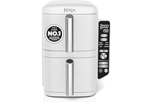 NINJA Double Stack XL Air Fryer, Friteuse sans huile Verticale Double Tiroir 4 Niveaux de Cuisson, 2 Tiroirs, 2 Grilles, Capacité de 9,5 L, 6 Fonctions, 8 Portions, Pinces, Blanc SL400EUWH