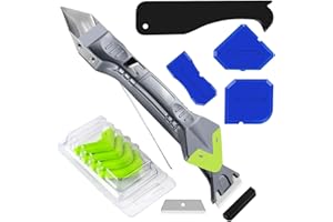 Outils de l'enlève joint 5 en 1(acier inoxydable) grattoir, kit de Lisseur de joints Silicone grattoir à coulis avec 3 grattoir d’angle, 5 Joint Calfeutrage Outils, 1 Outils de rainurage