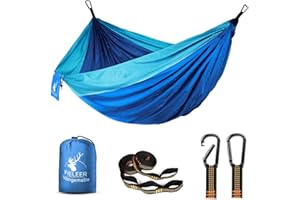 Fieleer Hamac de Camping Ultra-léger en Nylon de Parachute | avec Mousquetons de qualité et Sangles 2,5 cm de Large avec 6 Élingues | 275x140cm, Charge Max 300kg | pour Voyage Randonnée Jardin Plage