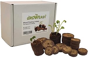 GROWEASY Seed Starter Pellets Mixed Size Pack 50 x 27mm AND 50 x 42mm | Natural Peat Growing Media | 100 Easy to Use Dry Compressed Soil Pellets Wrapped in Biodegradable Paper