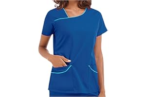 PJQQ Scrub Top,Women's Workwear Tops Stretch Mock Wrap Shirt Short Sleeve V-Neck Mock Wrap Top Working Uniform Comfortable Loose Women Shirt