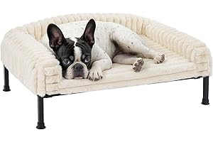 Veehoo Hundeliege Hundesofa für Kleine Hunde, Flauschige Erhöhtes Hundebett mit Abnehmbarem Polster und Orthopädische Matratze, Hunde Sofa Katzensofa mit rutschfeste Füße, Elfenbeinweiß 60x45x10cm