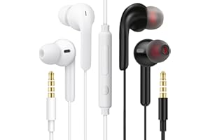 MAS CARNEY 【2 pary, czarne + białe】 Słuchawki WI9 z regulacją głośności i mikrofonem, słuchawki douszne do telefonu komórkowego, smartfona, komputera, laptopa, MP3, PSP (2 pary, czarne + białe)