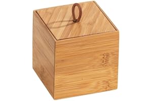 WENKO Box con tapa de bambú Terra- Caja de almacenaje, cesta para el baño Capacidad: 0.45 l, Bambú, 9 x 9 x 9 cm, natural