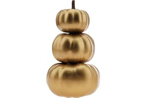 Meiwlong Artificial Foam Pumpkins Fake Stacked Tower Decoration Farmhouse Table Kitchen Halloween Christmas Realistic Photography Props - Gold