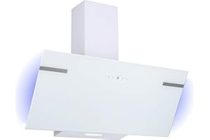 Respekta Cappa aspirante / cappa inclinata 90 cm / struttura in metallo bianco con pannello copriluce in vetro / funzione di espulsione e ricircolo dell'aria / CH69090WA+ / A+ / 43 – 63 dB