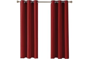 Home In Style 4U Blackout Thermal Insulated Window Curtains for living room 2 Panels Red 66" width x 54" drop Ring Top Eyelet Curtain with Tie Backs