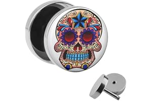 Treuheld | Ohrstecker zum Schrauben - bunter TOTEN-KOPF - mexican SUGAR-SKULL - bunt - Motiv Fake-Plug Ø 10mm Silber - Edel-Stahl Ohr-Ringe - Chirurgen-Stahl 316L Fake-Tunnel - Gewinde Ohr-Stecker