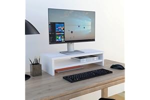 Henor Soporte Monitor de Madera FSC® con Estante Intermedio 62 x 26.5 x 16 cm. Soporta 50 Kg. Blanco