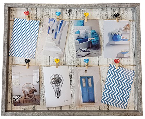 Fotorahmen mit Leine - 52x42 cm inkl. 8 Herz Klammern - Bilderrahmen Foto Halter Galerie