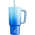 Meoky 30 oz Tumbler with Handle, Tumbler with Lid and Straw, Insulated Stainless Steel Travel Mug, 100% Leak-proof, Cupholder Friendly, Keeps Cold for 24 Hours or Hot for 8 Hours (Sky)