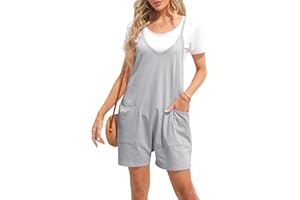 Ebifin Damen Latzhose Kurz Arbeitshose Sommer Lose Overall Jumpsuit Ärmelloser Latzhosen mit Große Taschen.