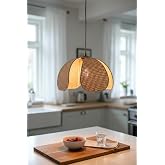 Decodelight Hasır Hazeran Rattan Kahverengi Papatya Model Bal Renk Camlı Ev Cafe Restaurant Tekli Sarkıt Avize