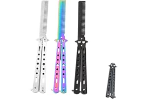 YUEHUAMECH 3pcs Butterfly Comb Colorful Metal Folding Comb Non-sharpened Balisong Training Tool Butterfly Trainer Comb for Beginner Practice Hair Beard Styling