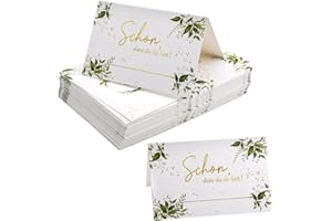 BRISKORE 50Pcs Eukalyptus Tischkarten Premium Platzkarten für Geburtstag Hochzeit Konfirmation Kommunion, Namenskarten Namensschilder Hochzeit Tischkärtchen Sitzkarten mit Text "Schön Dass Du Da Bist"
