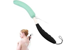 KkaFFe Back Scrubber for Shower，Mesh Sponge Shower Brush with Long Handle for Use in Back Shower,Bath Brush for Exfoliating Body Scrubber(Black-Green)