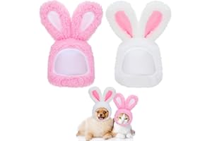 WEEWOODAY 2 Stück Ostern Kaninchenohren Hüte für Katze Hunde Niedliches Katzen Outfit Hasenohren Kostüm für Kätzchen Welpen Haustier Hase Mützen Cosplay Party Zubehör, Weiß Rosa
