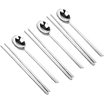 Set Di 3 Bacchette Coreane E Cucchiai In Acciaio Inox - Manico
