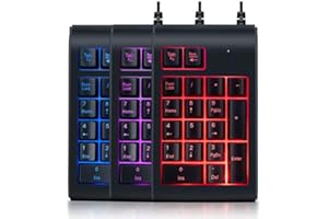 BINDPO USB Numeric Keypad, 19-Key Wired Backlit Keypad Waterproof Slim Mini Number Tricolor Breathing Pad for Laptop Desktop Computer PC(Black)