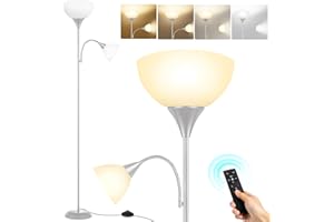 OUTON Lampada da Terra con Telecomando, Lampadina Includere, Dimmerabile & 3000K-6000K Temperature di Colore Regolabili, 1H Timer, Lampada Super Luminosa per Soggiorno, Camera da Letto,Grigio Argento