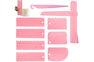 YWKJDDM Kuchen Schaber, 9 Stück Cake Scraper Set, Tortenschaber Set DIY Tortenspachtel Glätter Fondant Tortenglätter Verstellbar Kuchenschaber für Buttercreme Backwerkzeuge(Rosa)