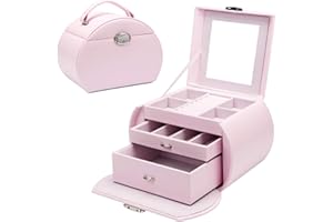 YORBAY Joyero de 3 Niveles con Cerradura y Espejo, Serie Seelux Joyero para Collares, Relojes, Anillos, Pulseras, Pendientes, Rosa (Reutilizable)