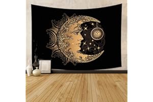 Haoyiyi 100x70cm Adivinación Tapiz, Diosa de la Luna Ojos Colgar en la pared Precioso patrón Reloj de bolsillo Estrellas Tapices de habitación Decoración mural Mesa sofá Cover