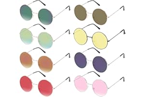 WEDNOK 8pcs Hippie Brille Rund John Lennon Retro Sonnenbrille Vintage Rundbrille Farbige Gläser für 60er 70er Jahre Party Kostümzubehör